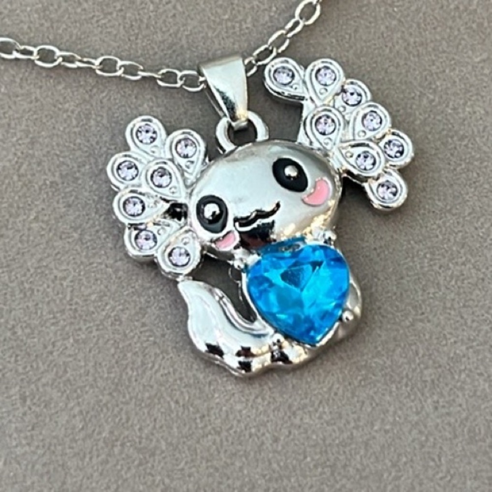 NEW Axolotl Necklace in Silver/Blue Gem - Picture 8 of 9